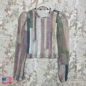 Wilfred Tempest Smocked Crop Blouse in Watercolor Stripes
